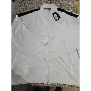 NWT Solaris Men's 4XT Collar Tracksuit Jacket White Stripe Full Zip Up‎